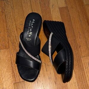 Mariella Black Wedges with Silver Rhinestones